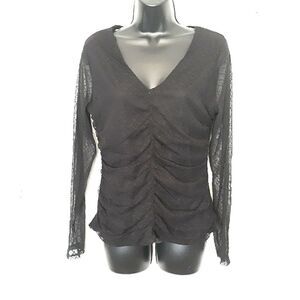 AUW black ruched long sleeve blouse